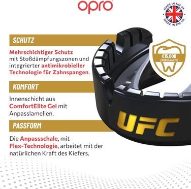 Захист для зубів OPRO Gold Level для брекетів, спортивний капу для дорослих, чорний/срібний