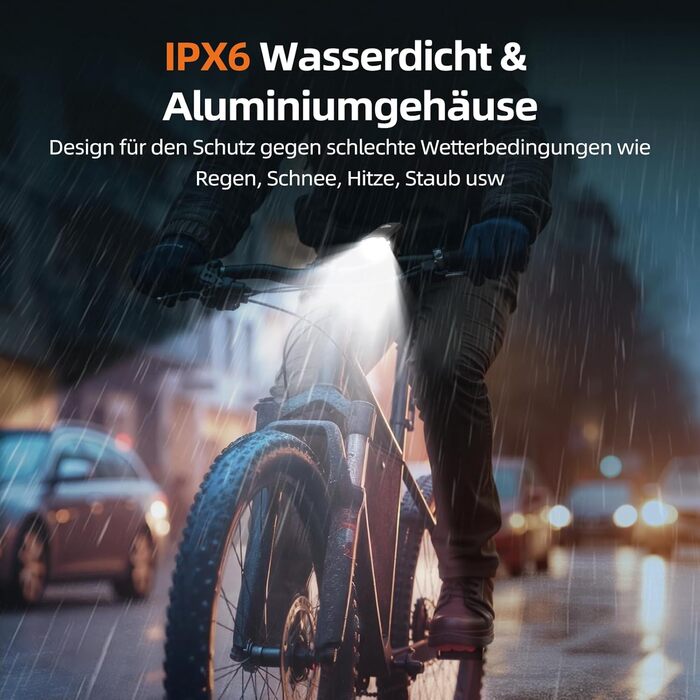 Набір переднього та заднього велоліхтаря LED USB, StVZO, IPX6, чорний+червоний