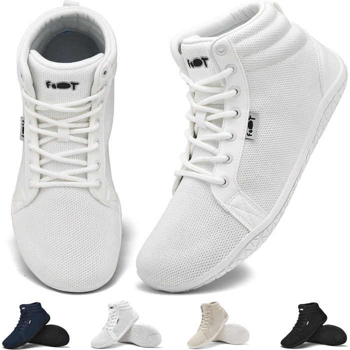 Мінімалістичні кросівки без шнурів Hi-top для чоловіків та жінок. Легкі, зручні кросівки для ходьби, трейлраннінгу та фітнесу. Zero Drop підошва, неслизька, білі, 42 EU.