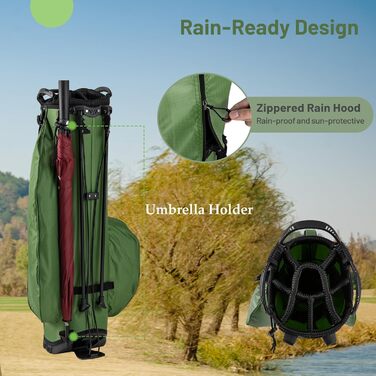 LIFEZEAL Гольф сумка: легка, з 8 верхніми відділеннями, 5 кишенями на блискавці, тримач для парасольки, водонепроникний захист та регульований плечовий ремінь для жінок та чоловіків (Зелена)