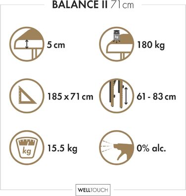 Масажний стіл WellTouch Balance II 71 см, мобільний, переносний, з регульованим підголівником, ременем для рук і сумкою, темно-синій