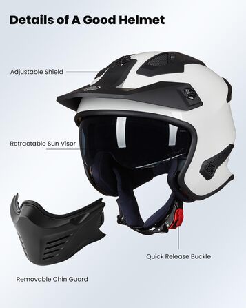 Мотошолом інтегральний IL Helmets 726X для чоловіків, ретро, з візором, ECE, білий, розмір M