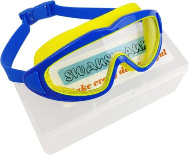 Дитячі окуляри для плавання SWAUSWAUK - окуляри для плавання для дітей 4-12 років, водонепроникні, з великим об'єктивом, проти запотівання, комфортні (блакитні та жовті)