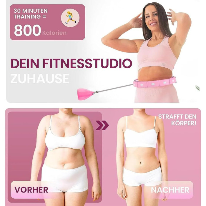 Leiser Smart Hula Hoop Gymside Hoopside Pro - для схуднення та фітнесу, з масажними шипами, 18 знімних секцій (Рожевий)