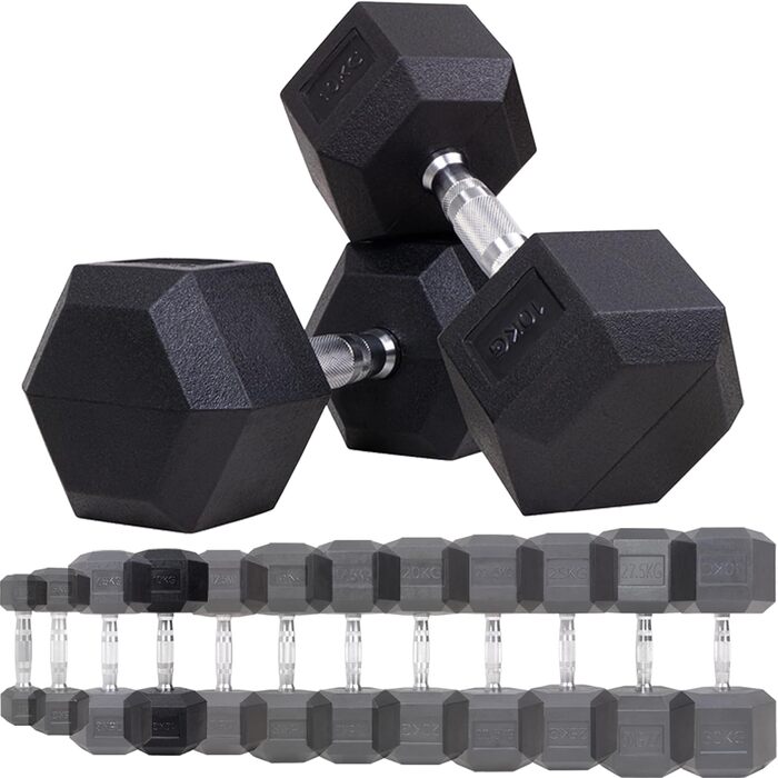 Гантелі шестигранні Miweba Sports HGH100 10 кг, пара – професійні гантелі з чавуну, ергономічна ручка, набір гантелей для фітнесу