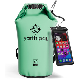 Earth Pak Packsack Rolltop 40L - Водонепроникний рюкзак з водонепроникним чохлом для телефону – для каякінгу, піших прогулянок, кемпінгу, риболовлі, катання на човні та рафтингу (Морська піна, 40L)