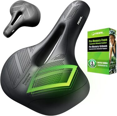 RBRL Велосипедне сідло – Комфортне широке сідло з Memory Foam та подвійною амортизацією, водонепроникне, для MTB, BMX, шосе, комфортне та ергономічне міське сідло