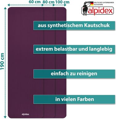 ALPIDEX Йога-мат для фітнесу 1,5 см, нековзкий, без фталатів, 3 розміри, з ременем, для йоги, пілатесу, гімнастики, спорту