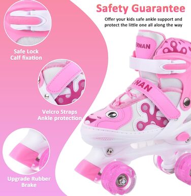 Роликові ковзани для дітей та дорослих ERAN з LED підсвічуванням. Комфортні ролики для початківців та підлітків. Ідеальний подарунок на Різдво та день народження (рожевий, розмір S)