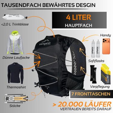 Рюкзак для бігу та велоспорту 4L Laufweste (M-L) - дихаючий, надлегкий, з гідратором
