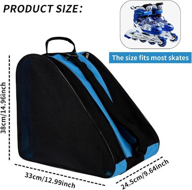 Сумка для роликових ковзанів, унісекс, з регульованим плечовим ременем, блакитна. Підходить для жінок, чоловіків, дітей.