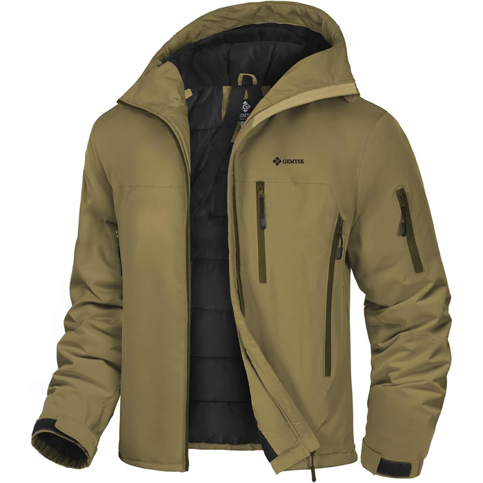 Чоловіча зимова куртка GEYSE: водонепроникна, з капюшоном та інтегрованими підтяжками. Ідеальна для сноубордингу, хайкінгу та активного відпочинку. Колір: Areegrün (пісково-сірий), розмір S