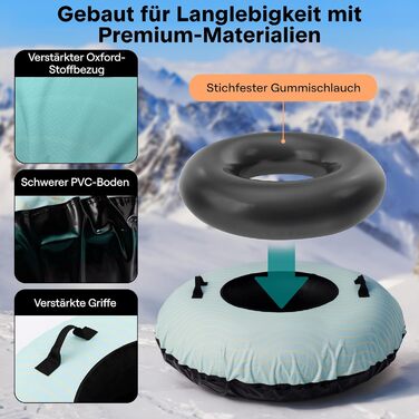 Надувний сніговий санки SereneLife – XXL, 122 см, для дітей та дорослих, з антиковзним дном та тросом.