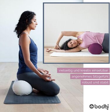 Йога-болстер Bodhi ECO, круглий, 100% біобавовна, наповнювач з органічної лузги полби, знімний чохол, для відновлювальної йоги, зелений, 65x20 см