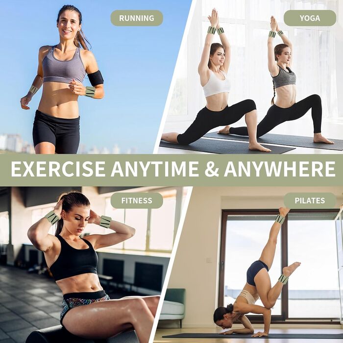 Ваги для зап'ястя та щиколоток FENIXFIT для жінок. Набір 2 шт. для силових тренувань, бігу, йоги, пілатесу (зелені)