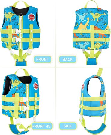 Дитячий жилет для плавання Boglia з регульованим ремінцем безпеки, блакитний динозавр, 1-9 років