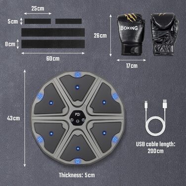 Музична боксерська машина Todeco з LED, Bluetooth, рукавичками та настінною ціллю - 9 режимів швидкості та режим підрахунку для дітей та дорослих
