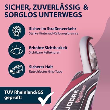 HUDORA BigWheel 205: Скутер з алюмінію, регульована висота, складаний - для дітей та дорослих (до 100 кг), magenta/silver