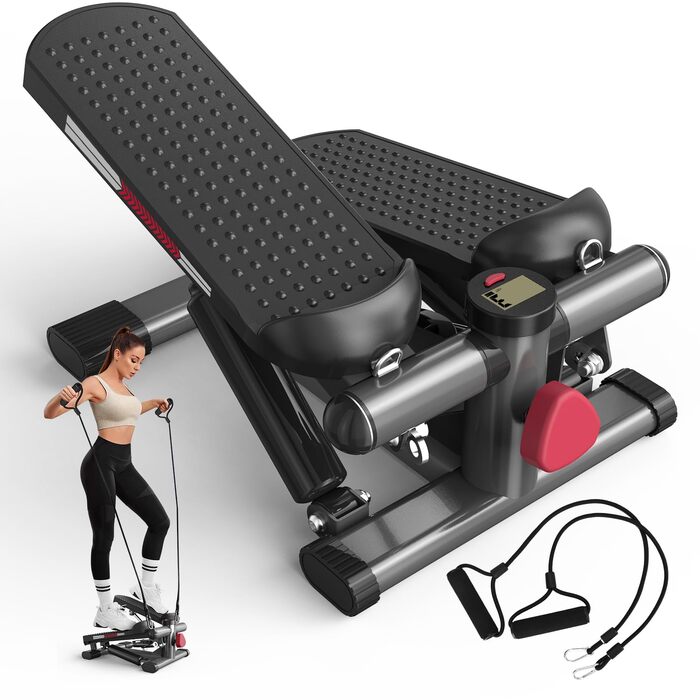 Міні-степер ST1 для дому: 2-в-1, з мотузками, LCD-дисплеєм, регулюванням навантаження, тренування ніг та рук, тихий та компактний, до 100 кг