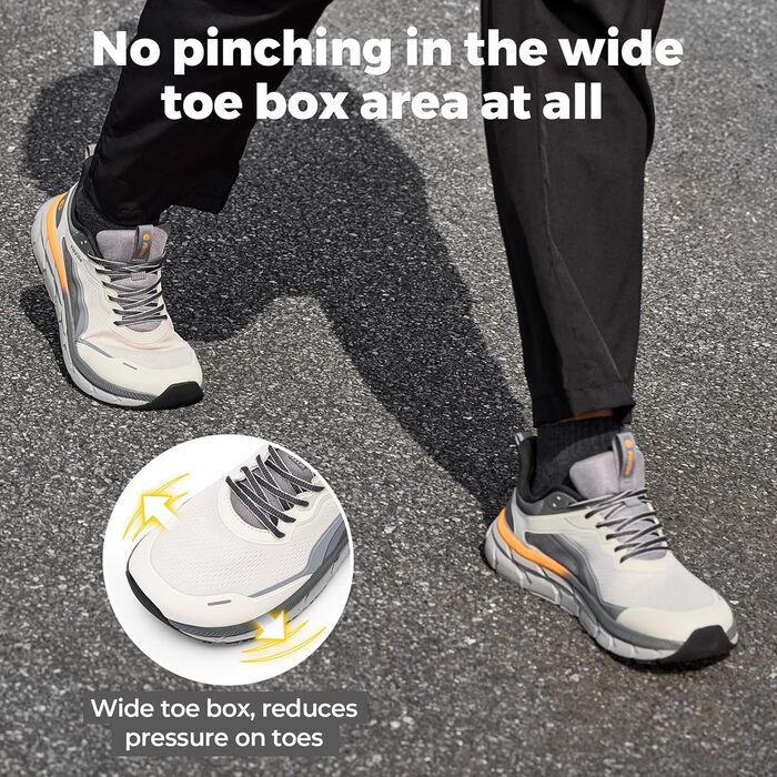 Кросівки для бігу FitVille для чоловіків з широкою колодкою, спортивні, для трейлраннінгу, легкі, для джогінгу та ходьби, розмір 40-50, широка колодка, градієнт сірий/помаранчевий