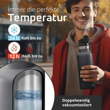 Термос-термобутилка з нержавіючої сталі ACTIVE FLASK 530 мл, з трубочкою, 3 кришки, BPA-free, герметична, для газованих напоїв, велосипедна пляшка для води, спорту, дітей, чаю, Cool Grey Bamboo