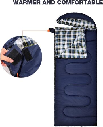 Спальний мішок Redcamp Baumwoll-Flanell для кемпінгу, 3-сезонний, теплий та комфортний, для дорослих, вага наповнювача 1.8/2/3 кг, колір морський блакитний
