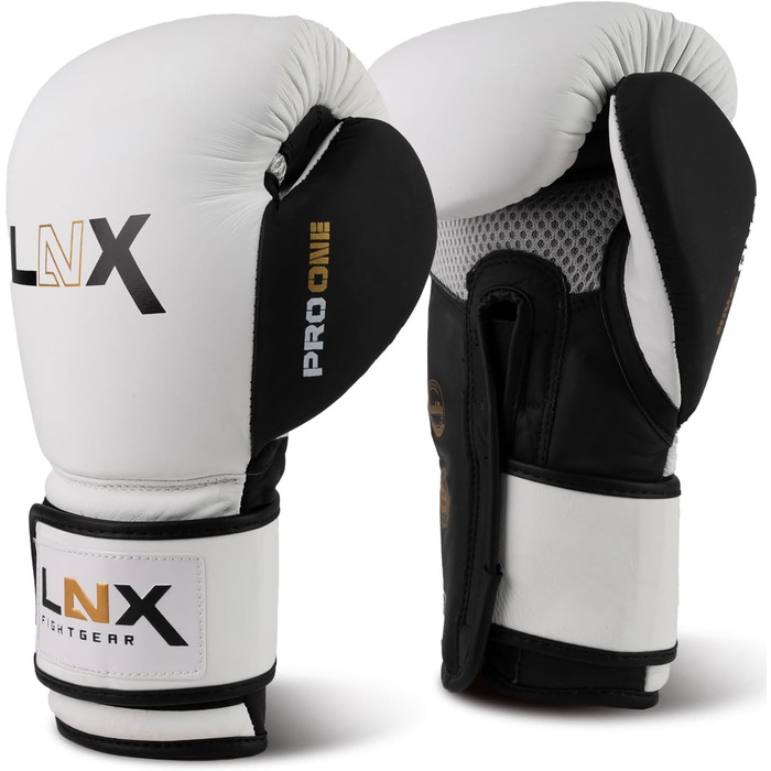 Боксерські рукавички LNX Pro-One зі шкіри для спарингів і тренувань, 12 унцій, чорні матові/чорно-білі, для чоловіків і жінок