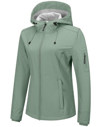 Жіноча мембранна куртка Outdoor Ventures Softshell — водонепроникна та дихаюча вітрівка з капюшоном, колір світло-зелений, розмір L