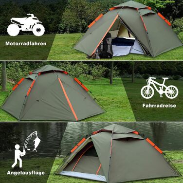 Намет для кемпінгу з тамбуром, намет для 2-4 особи, водонепроникний PU5000, для відпочинку, подорожей, трекінгу, саду, куполоподібний, ультралегкий, рюкзак, 2025, армійний зелений (Pop Up)