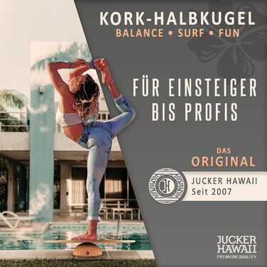Балансувальна напівкуля JUCKER HAWAII Ocean Rocker з корку, Ø 30 см, висота 10 см, універсальна для баланс-бордів, 360° рух, тренування всього тіла, відчуття серфінгу