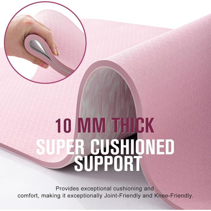 Килимок для йоги Marjar з неслизьким покриттям, фітнес-килимок для занять спортом, 183 x 61 x 0.6-1 см, рожевий
