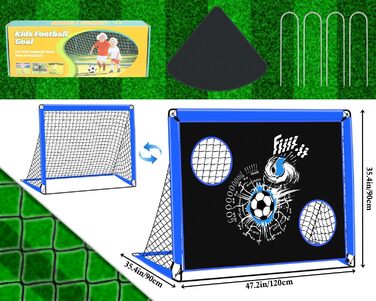 Дитячі ворота для футболу, 2-в-1 Pop-Up, розкладні, для саду, на вулицю, з чохлом та кілочками (120x90см, блакитний)
