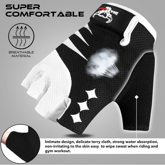 BEAST RAGE Fingerless Fahrradhandschuhe: Гелеві, антиковзні, для MTB, тренувань, сірі (L)