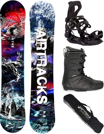 Чоловічий комплект для сноубордингу Airtracks Fantasy Carbon Flat Zero Rocker Wide 158 см: сноуборд, кріплення Master, черевики Star Black 43, сумка