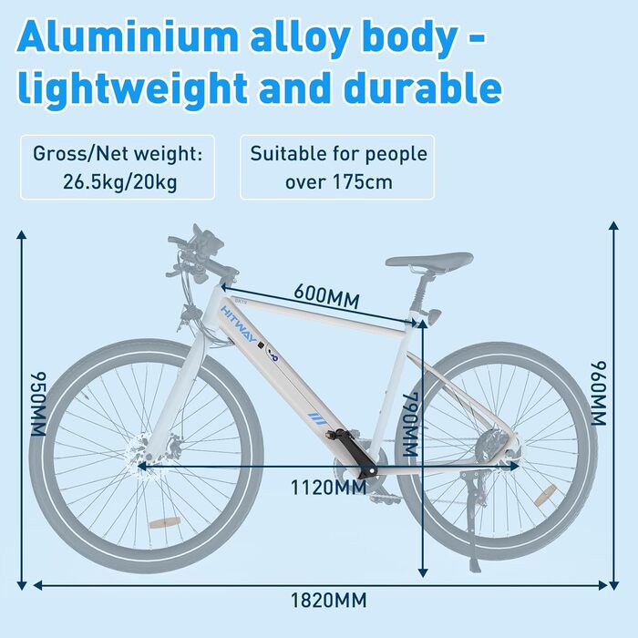 Електровелосипед HITWAY 27.5'' для міста і гір, 250W, 36В 12Аг знімний акумулятор, 7-швидкостей, для дорослих, запас ходу 45-80 км
