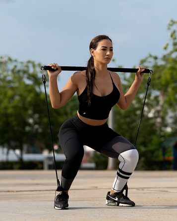 Пілатес Бар для фітнесу Breaking Limits - набір зі стійкою та 6 гумками для дому. Сталь, піна, чорний ремінь