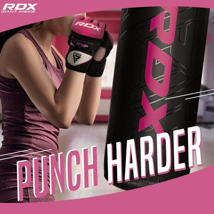 Жіночі MMA рукавички RDX з Maya Hide шкіри для єдиноборств, тренувальні рукавички для спарингу, кікбоксингу, греплінгу, боксу, муай-тай, рожеві, розмір L