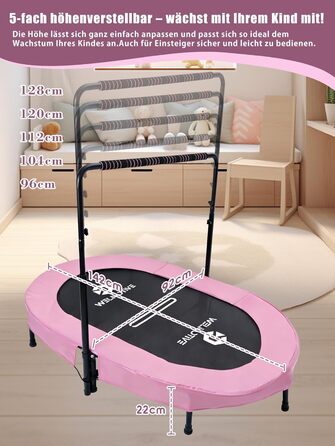 Батут овальний для дому 2 осіб, до 150 кг, рожевий з сіткою - для дітей та дорослих, фітнес, розвиток м'язів