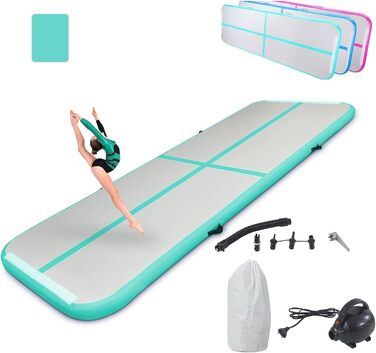 Гімнастичний повітряний мат Air Track для tumbling та йоги з електричним насосом, водонепроникний килимок для тренувань вдома та на вулиці (Зелений, 500x100x10 см)