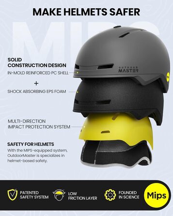 Гірськолижний шолом OutdoorMaster MIPS для чоловіків та жінок, сноубордичний шолом із вентиляцією, полікарбонатна оболонка, EPS-вставка, індивідуальна посадка