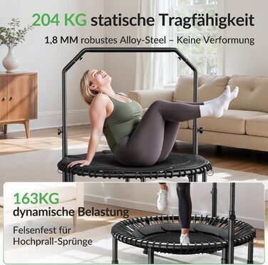 Міні-батут BCAN для дорослих, 102/122 см, до 204/250 кг, з еластичними тросами, регульованою ручкою, стабільний, тихий, для дому та вулиці, тренування всього тіла, розслаблення вдома - Зелений (102 см)