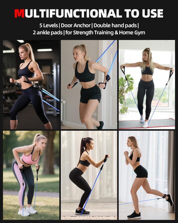 Набір еластичних стрічок Abahub для фітнесу з дверним кріпленням, ручками та петлею для ніг. Ідеально для тренувань всього тіла, домашнього спортзалу, підходить для початківців та досвідчених (100LB)