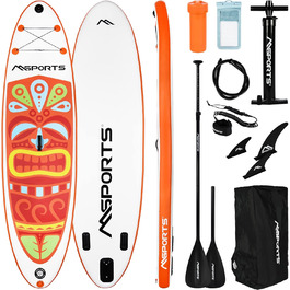 Надувна SUP-дошка MSPORTS з аксесуарами: регульоване весло, насос, 2 веслові стрижні, водонепроникний чохол для смартфона, багатофункціональна сумка, помаранчева