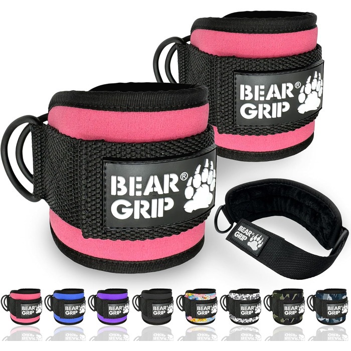 Преміум манжети на щиколотку BEAR GRIP для тренувань, неопрен, подвійне кільце, регульовані, для чоловіків і жінок, рожеві, 1 пара