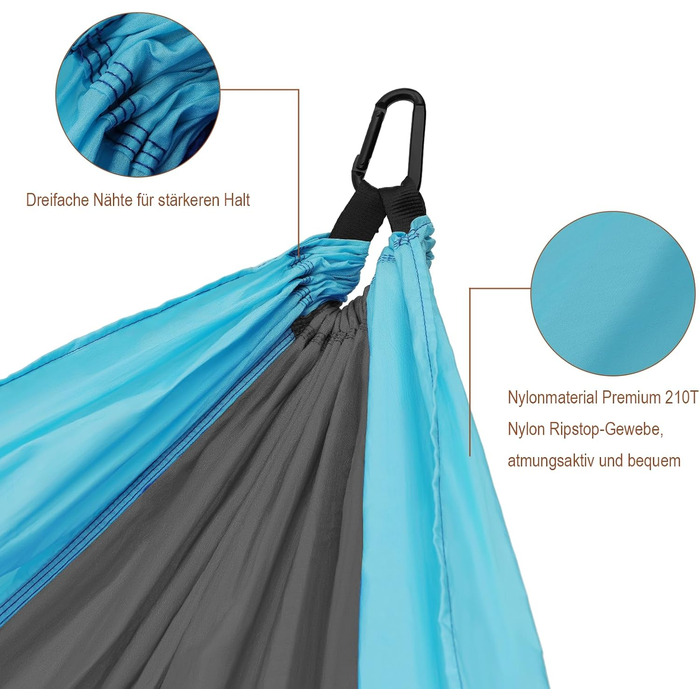 Гамак для кемпінгу на 2 особи, 275x140 см, Bragportable, до 300 кг, з сумкою, для саду, балкону, відпочинку на природі, блакитний/зелений