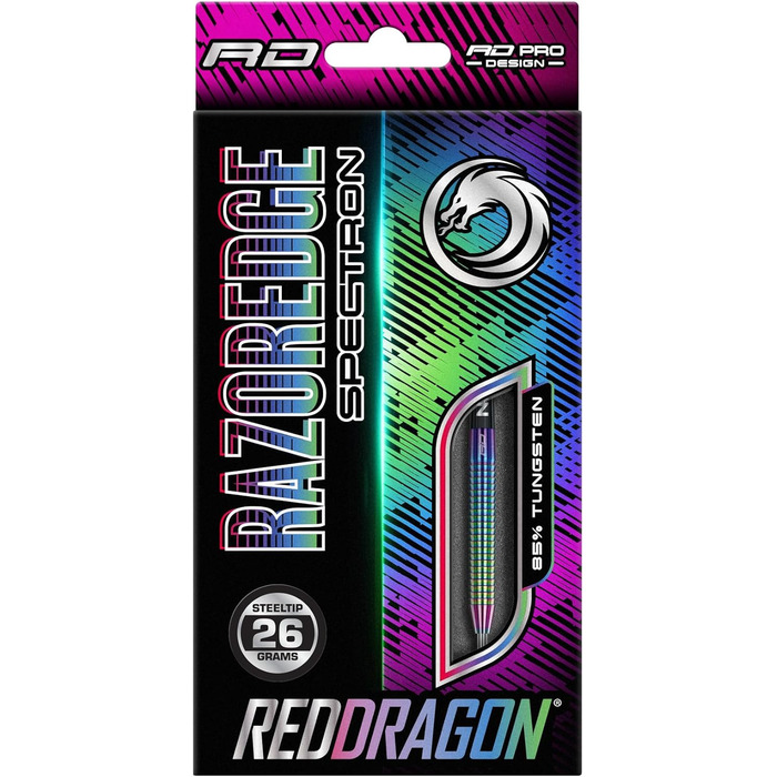 Дротики для дартсу Red Dragon Razor Edge Spectron 26 г, вольфрамові, професійні, сталевий наконечник, з крилами та стрижнями