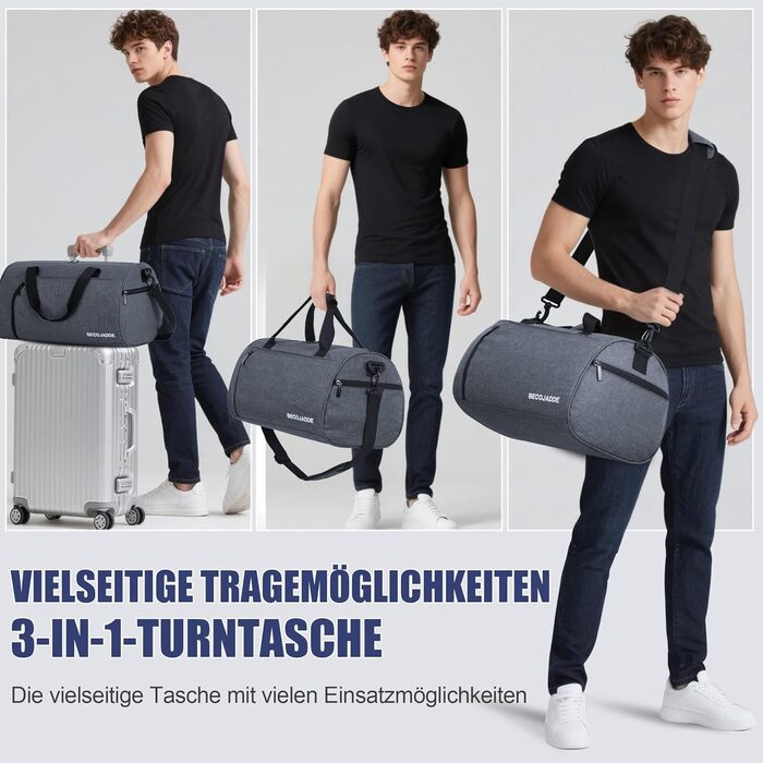 Спортивна сумка-дуфел для чоловіків та жінок з відділенням для взуття та мокрих речей, водонепроникна ручна поклажа (35L, сірий)