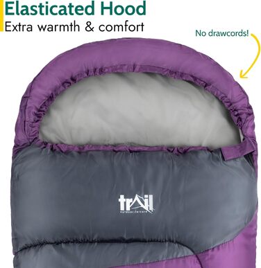 Дитячий спальний мішок Trail Mumienschlafsack 3 сезони для кемпінгу – 300gsm – для хлопчиків та дівчаток – з легким рюкзаком (фіолетовий)