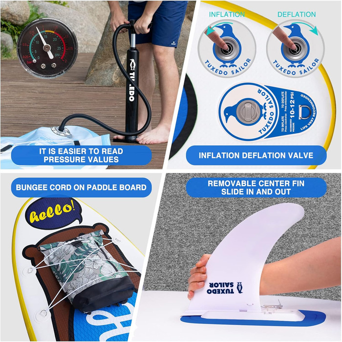 Надувний SUP Борд Tuxedo Sailor Stand Up Paddle Board з аксесуарами, для дорослих та підлітків, жовтий