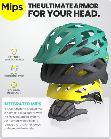 Велошолом OutdoorMaster MIPS, знімні підкладки, вентиляція, для гірського та шосейного велосипеда, для підлітків і дорослих, розмір 59-61 см, м'ятний